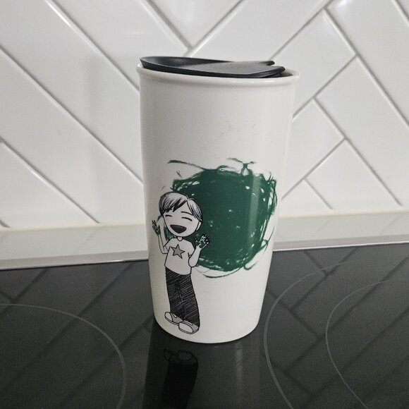 Starbucks Travel Tumbler Lid Cup 12oz Ceramic 2015 Anime Kid Finger Painting - Picture 1 of 4